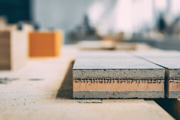 Close-up of freshly cut ceramic tile with detailed layers