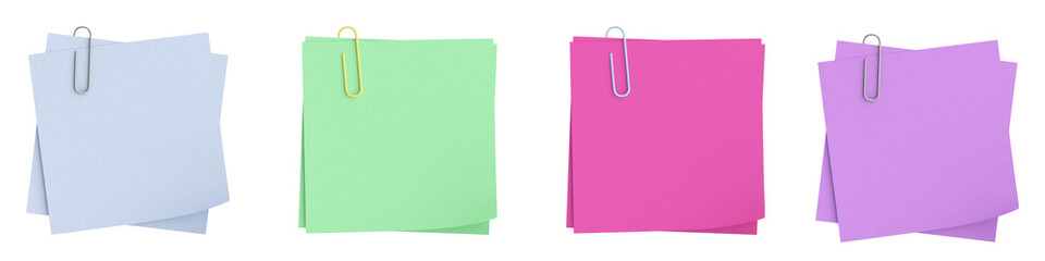 Colorful sticky notes with a paper clip for reminding  , transparent background