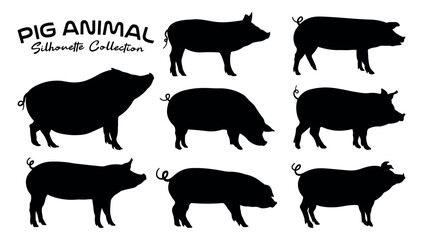 Pig Silhouette Collection - Farm Animal Hog Icons in Vector Set