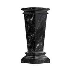 Black marble pedestal with white veins on a transparent background
