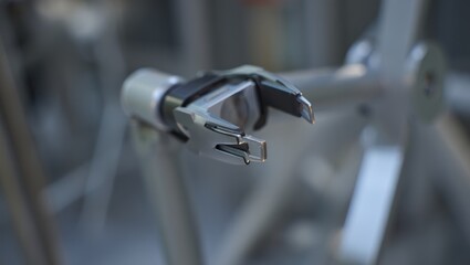 Single robotic arm gripper with matte metallic finish and reinforced fingers