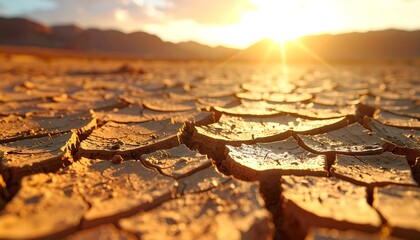 Cracked Earth Under Golden Sunset.