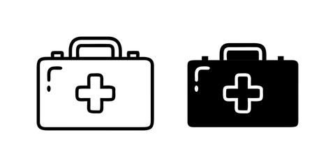 First Aid Kit outline and pictogram icon set for Medical Emergency Health Care Safety Design,first-aid, kit, medical, emergency, and health.