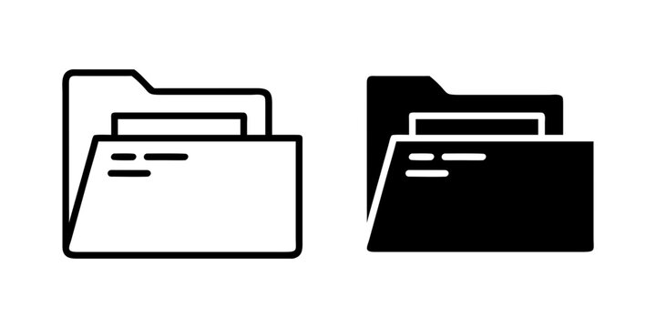 Folder Open outline and pictogram icon set for File Access Organization Digital Storage Design, folder, open, file, access, and organization.