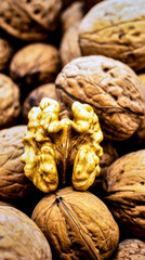 Close up walnuts showing natural organic nut texture and plant food detail