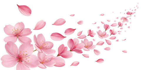 Soft cherry blossom petals gently drifting across dark background representing beauty, romance, and delicate concepts.