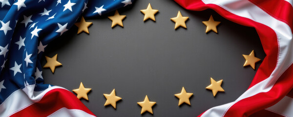 Patriotic tribute to american labor on july 4th united states flag and stars solemn tribute flatlay