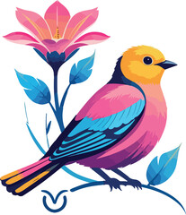 Fototapeta premium Colorful tropical bird perched on a branch in a cute vector illustration