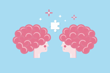 Connecting minds two brains reaching for a missing puzzle piece