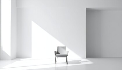 Minimalist Interior with Single Chair and Light Rays.