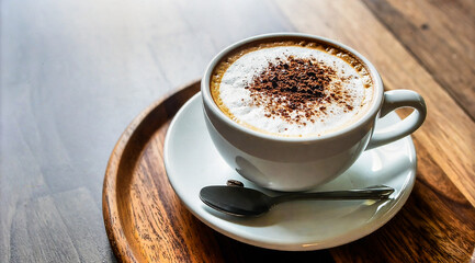 Creamy Cappuccino with Milk Foam and Cocoa Powder Served in Ceramic Cup for Premium Café Drink Object and Italian Coffee Concept