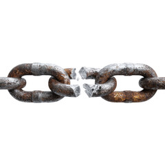 Obraz premium Broken Rusty Metal Chain Link Isolated on Black Background