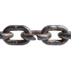 Fototapeta premium Broken Rusty Metal Chain Links Isolated on Black Background