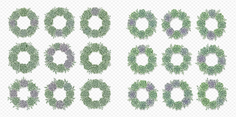 Set of green and purple floral wreaths for decoration and celebration.
