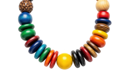 Colorful wooden bead necklace with textured centerpiece