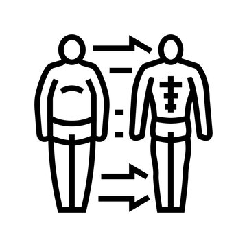 before and after muscle transformation line icon vector illustration