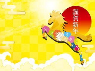 馬, 年賀状, 和風, 和柄, 新年, 動物, クリスマス, うま, ベクター, イラスト,