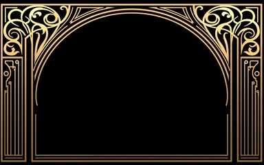 Elegant event invitations in Art Deco style with swirling and geometric golden designs on a dark background. High quality