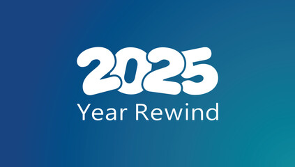 Bold white “2025 Year Rewind” typography on a smooth blue gradient background, clean recap banner ideal for annual highlights, social media summaries, video thumbnails, and end‑of‑year presentations.