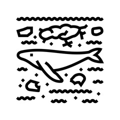 whale surrounded by plastic debris line icon vector illustration