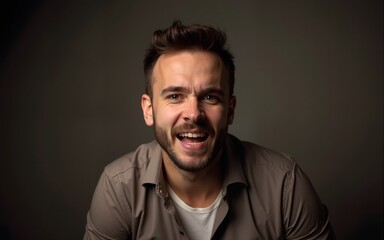 Obraz premium Emotional hilarious guy telling a joke. High quality