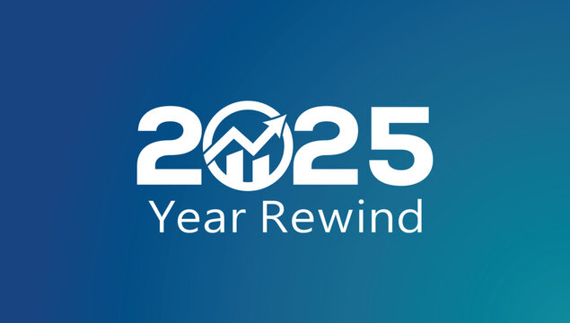 Bold white &ldquo;2025 Year Rewind&rdquo; typography on a smooth blue gradient background, clean recap banner ideal for annual highlights, social media summaries, video thumbnails, and end‑of‑year presentations.