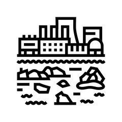 factory dumping plastic waste into water line icon vector illustration