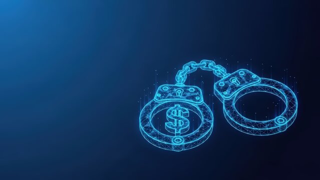 Digital handcuffs with a dollar sign representing financial crime and law enforcement