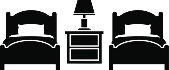 Bedroom Furniture Twin Beds and Nightstand Icon