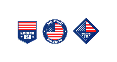 Made in the USA emblems with American flag design on a white background