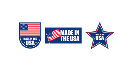 Made in the USA emblems with American flag on white background