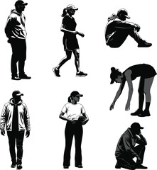 People Walking Standing and Bending Silhouette Collection