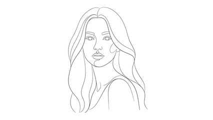 Elegant female portrait crafted with minimalistic single continuous line art on a white canvas.
