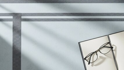 Minimalist modern international men's day background with an open book and eyeglasses, evoking focus and knowledge