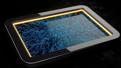 A digital tablet pc with alpha channel features a portable electronic touch screen display for business communication and mobile internet technology on a blank frame device