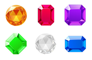 Set of sparkling gemstones in vibrant colors and various cuts.