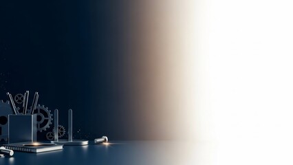 A sophisticated, modern international men's day background design featuring metallic gears and writing tools, symbolizing industry and creativity, ideal for professional or celebratory themes