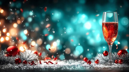 New Year&rsquo;s Eve celebration capturing festive countdown magic Sparkling champagne glass surrounded by festive decorations and shimmering lights.