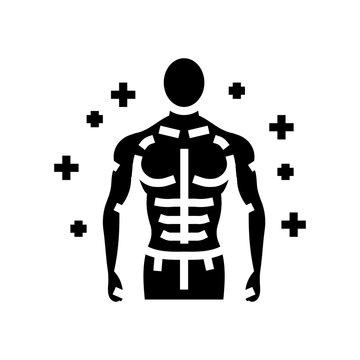 athlete exaggerated muscles glyph icon vector illustration