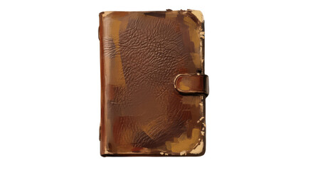 Vintage brown leather notebook on white background