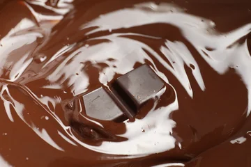 Fotobehang Ridders Tasty melted chocolate and piece as background, closeup  © New Africa