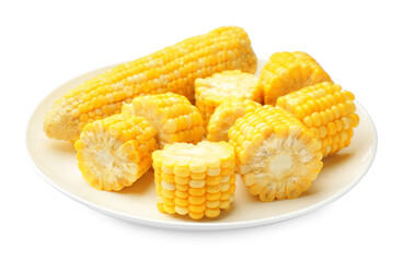 Pieces of boiled corn cobs isolated on white
