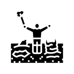 child picking up plastic on shore glyph icon vector illustration