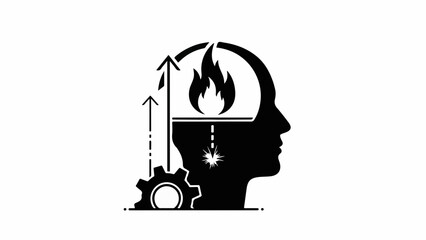Symbolic representation of mental overload with burning ideas and gears symbolizing process