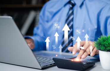 Interest rate and dividend concept, Investors are calculating profits and costs with calculators, return on stocks and mutual funds, long term investment for retirement, Long term business plan.