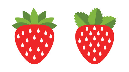 Two vibrant red strawberries with green leaves a delightful fruity illustration