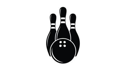 A simple black and white illustration of bowling pins and a bowling ball