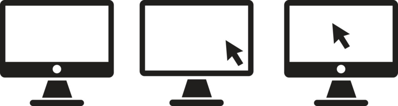 Computer monitor vector icon set &ndash; desktop screen with mouse cursor pointer, technology display symbols for web design and user interface graphics