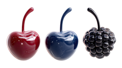 Set of fresh different colored cherries arranged in vibrant collection showcasing variety of ripe summer fruit isolated on white background
