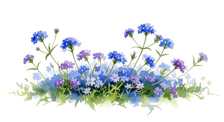 Obraz premium Watercolor Cluster of Blue and Purple Wildflowers graphic design